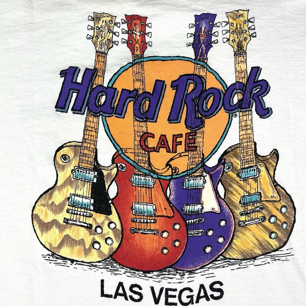 Vintage Hard Rock Cafe Las Vegas Graphic T Shirt Mens XL White Guitar Tee‎ USA